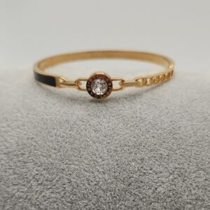 18k Gold Plated Stainless Steel Bangle Bracelet, Simulated Diamond , Black